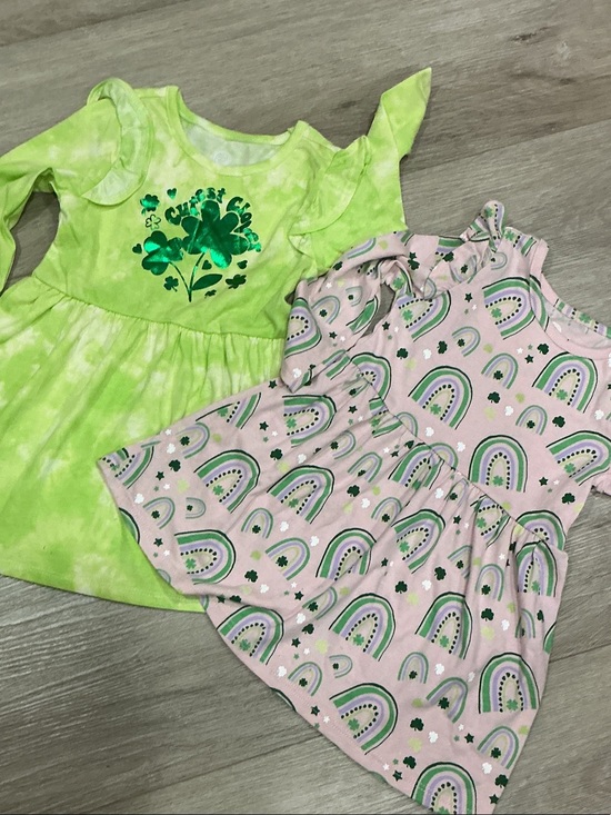 Other - Girls Green Tie-Dye Shamrock Dress & Pink Rainbow Dress Set